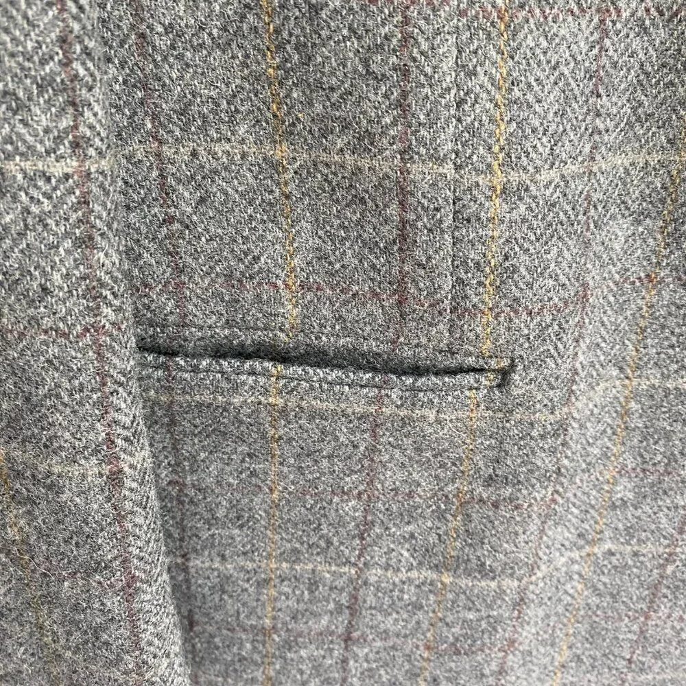 Evan Picone 100% Wool‎ Sport Coat Men 44 LG Gray Plaid Herringbone 2 Button USA